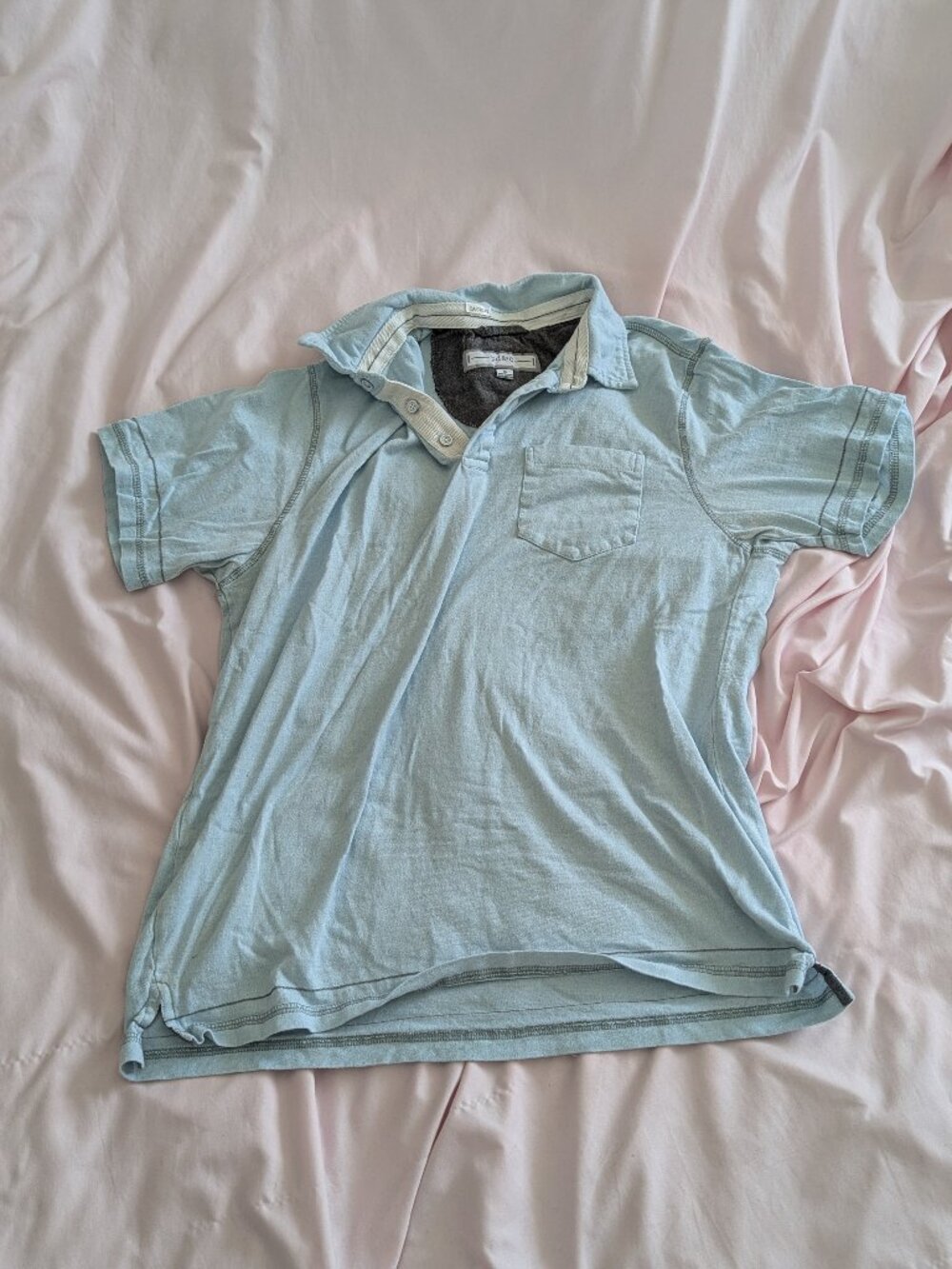pd&c Blue Solid Short-Sleeve Polo Shirt Size S